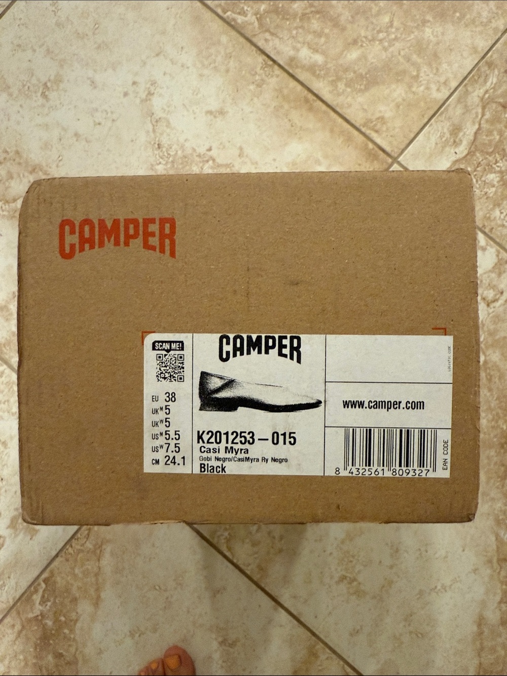 Camper Casi Myra Women's Black Leather Square-Toe Ballet Flats - Picture 3 of 5